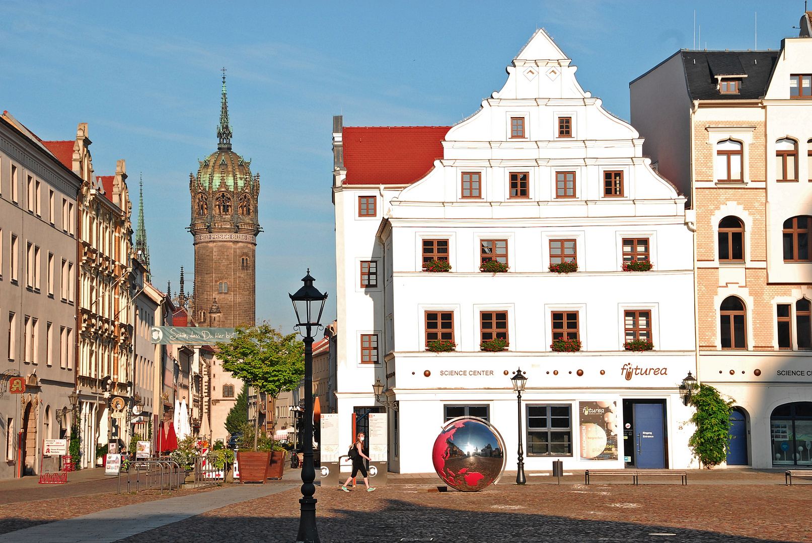 Marktplatz in Wittenberg, Blick zum Schloss mit Schlosskirche