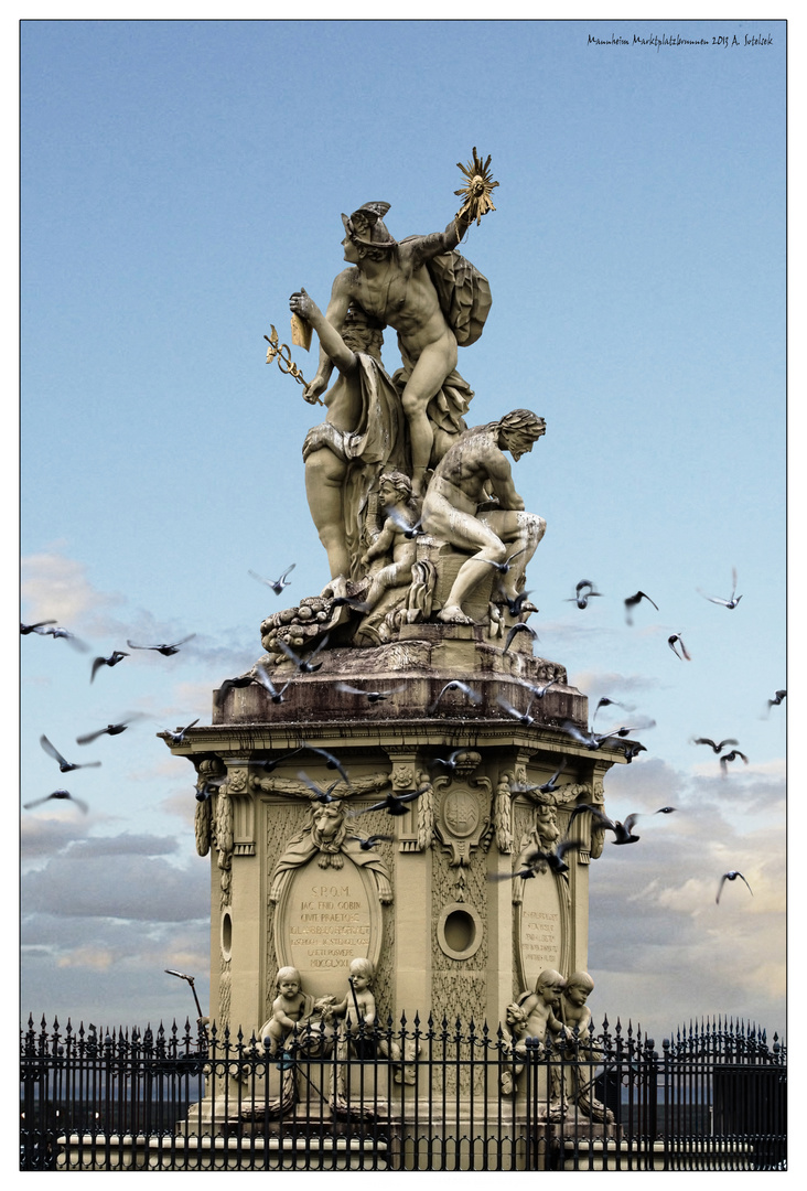 Marktplatzbrunnen Statue Mannheim Foto & Bild architektur