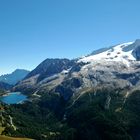 Marmolada mit Gletscher und Lago di Fedaia
