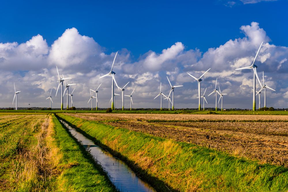 Marschland mit Windkraftanlagen, Nordfriesland