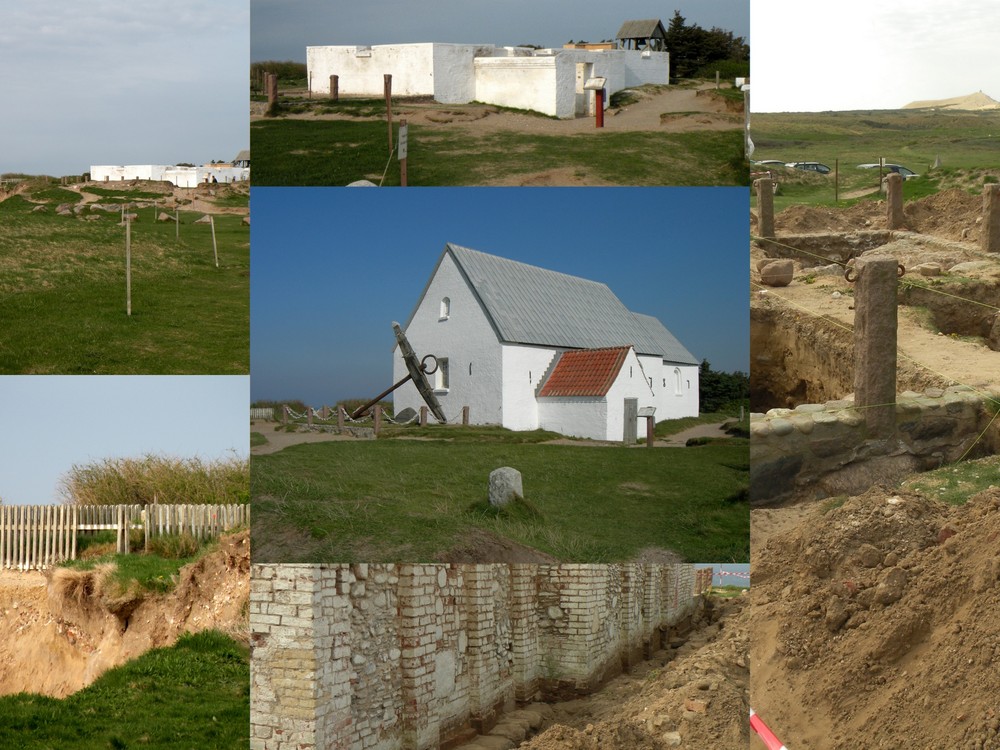 Marup Kirke einst und jetzt. Das Meer holt sich das Land.