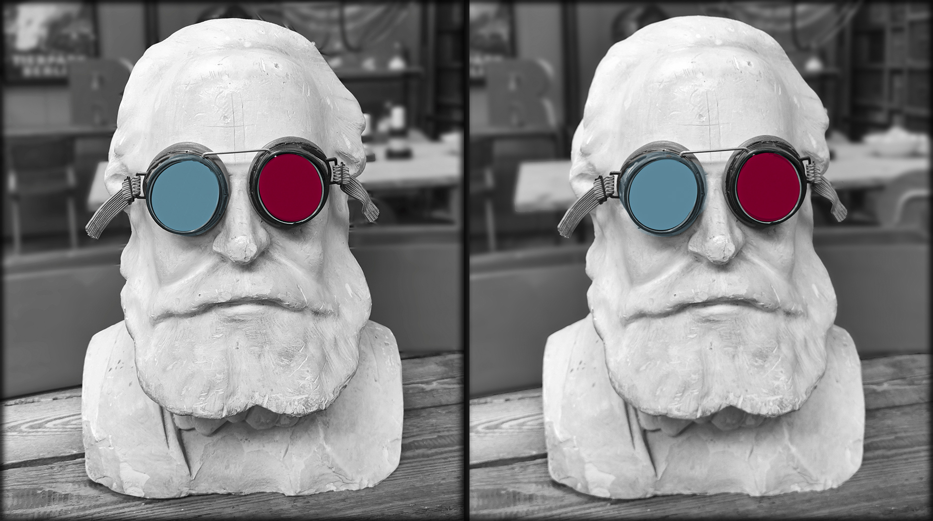 Marx mit 3D Anaglyphenbrille