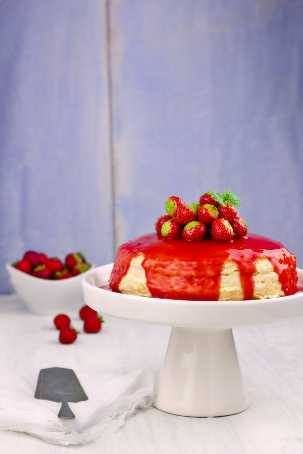 Mascarpone Crepe Cake with Berry Sauce