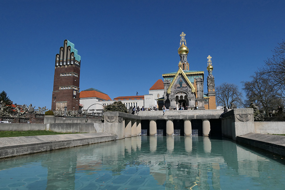 Mathildenhöhe: Hochzeitsturm, Russische Kapelle und kein Planschbecken