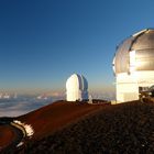 Mauna Kea-4205 m über dem Meeresspiegel, das Keck observatory bei Sonnenuntergang.