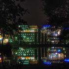 Mediapark Köln bei Nacht, Aussicht vom Wohnviertel