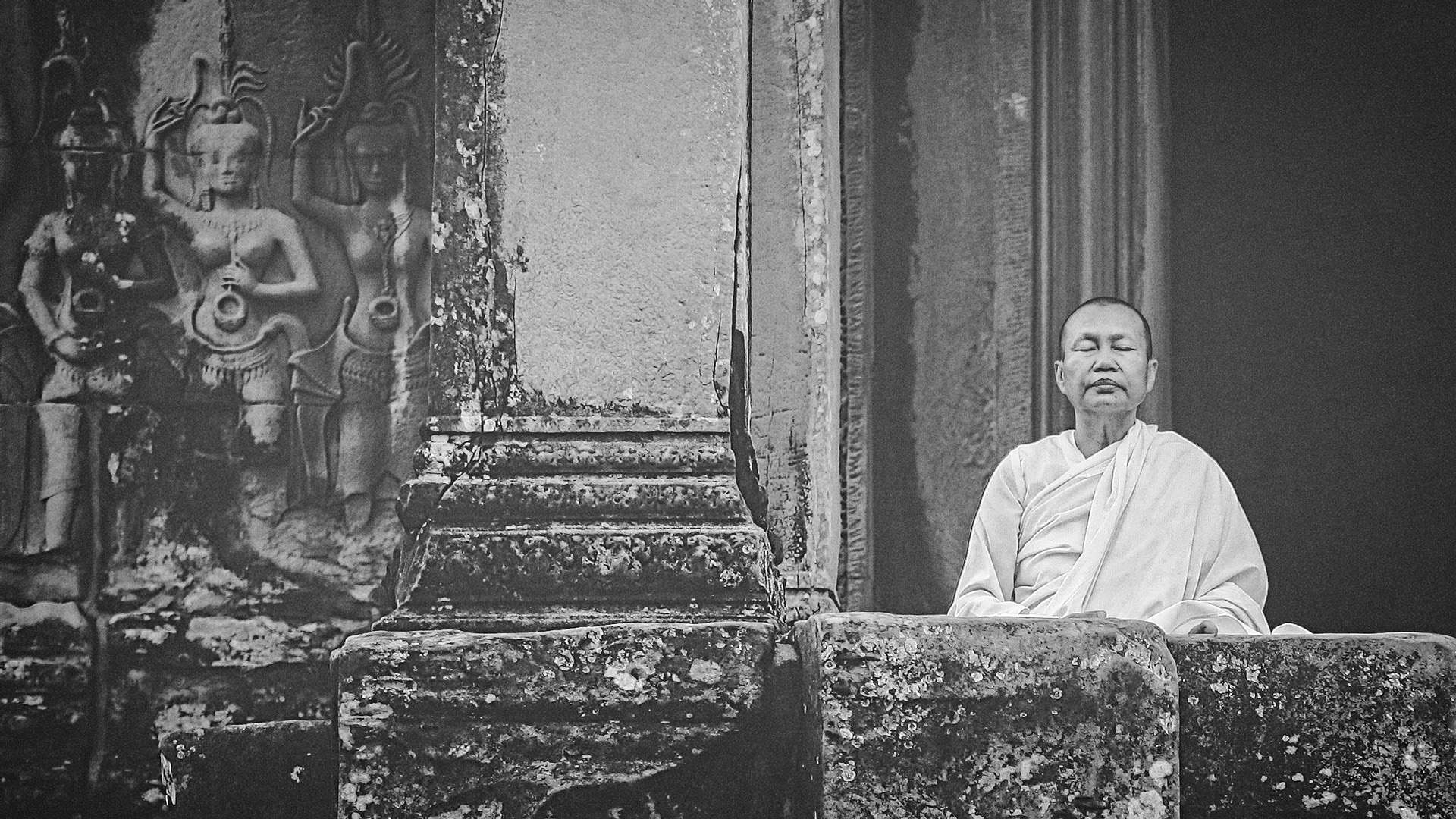 Meditating monk, Cambodia