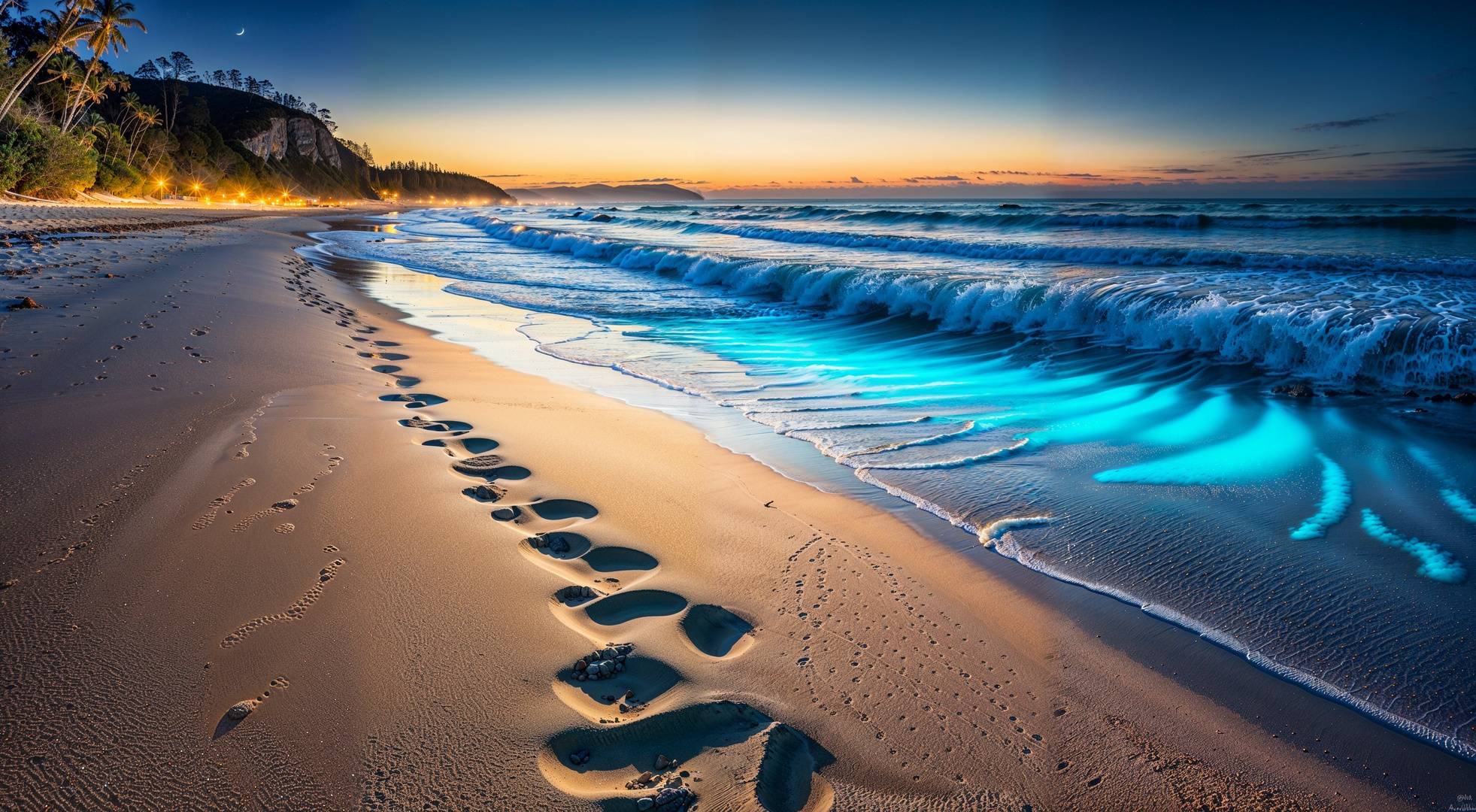 Meer: Blau biolumineszierend (KI-Szene)