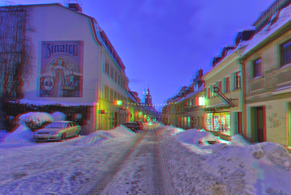 Meerane, Marienstraße am 18.12.2010 - als Anaglyphe