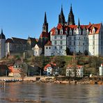 Meißner Dom und Burg bei leichtem Elbehochwasser 2008