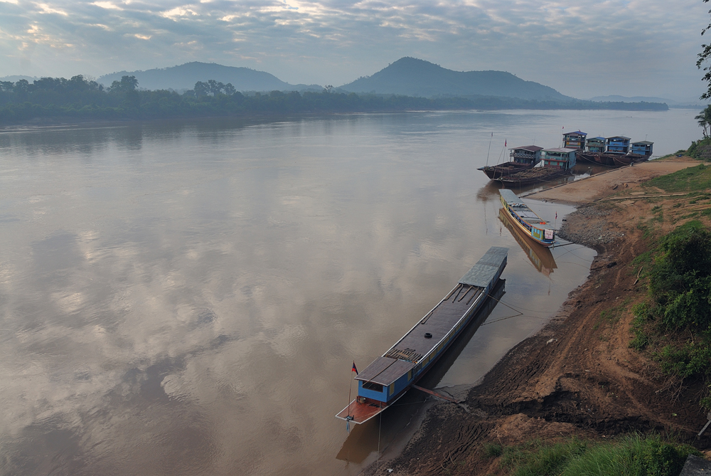 Mekong river early in the morning in Pak Lay village Laos
