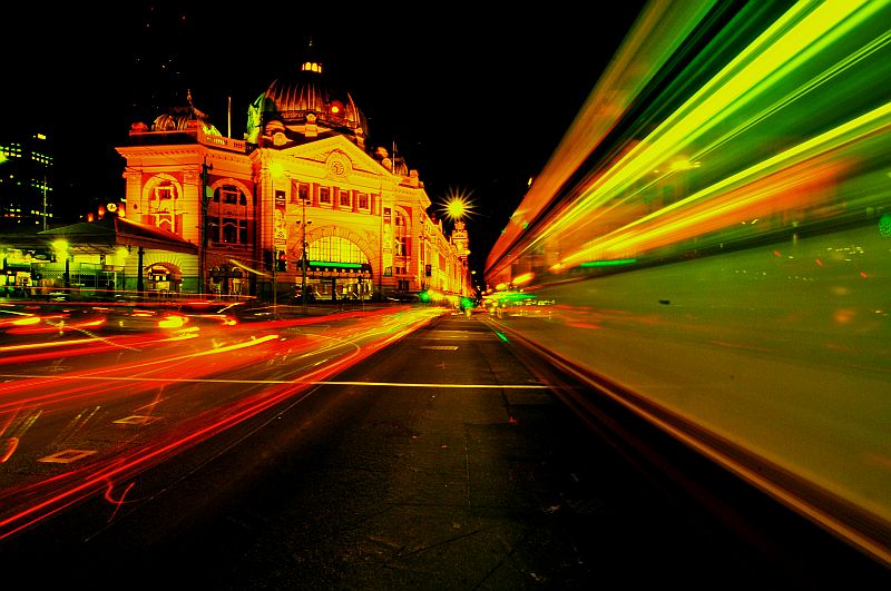 Melbourne's famous trams at night