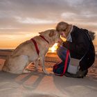 Mensch und Hund am Strand