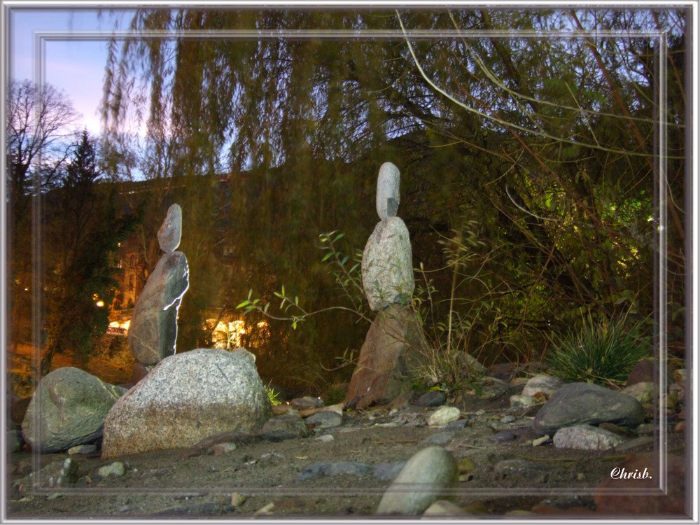 Merano stone totem by night