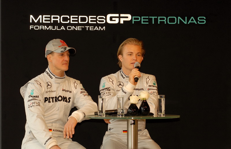 Michael Schumacher und Nico Rosberg: Pressekonfernenz MercedesGP in Stuttgart