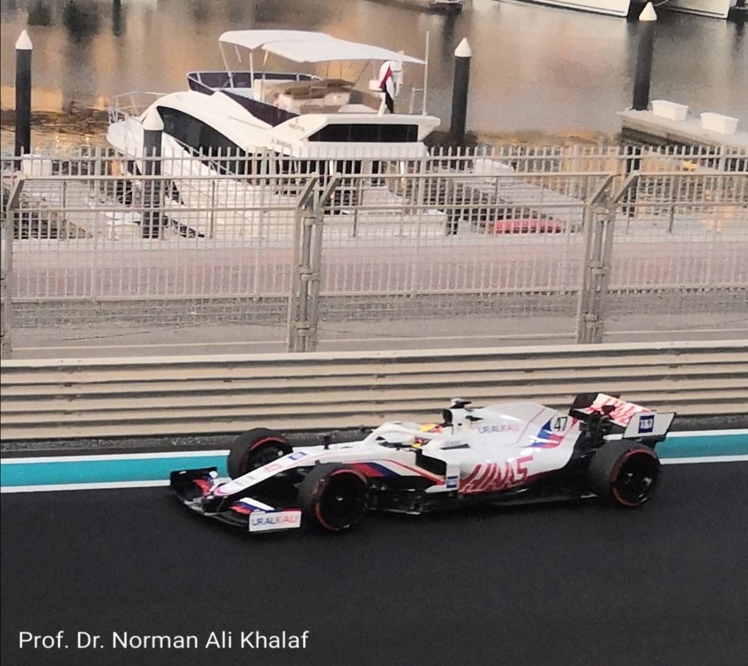 Mick Schumacher driving his Haas F1 at Yas Marina Circuit in Abu Dhabi on 14.12.2021