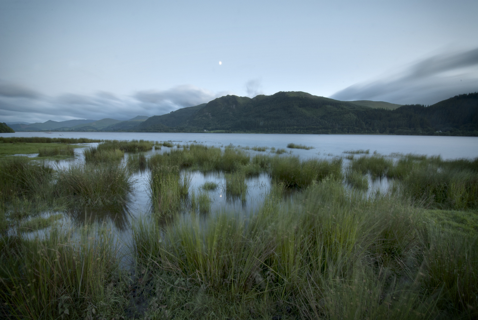 Midsummer moon over Bassentwaith, Lake District, UK