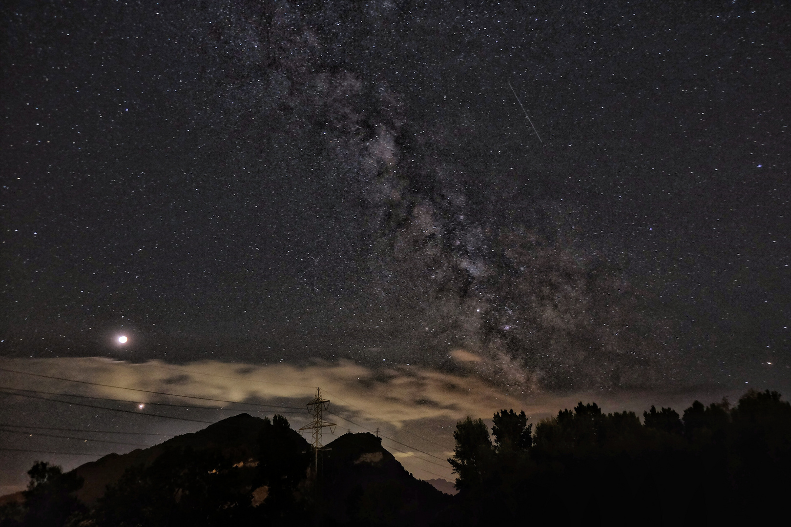 Milky way, full moon and mars