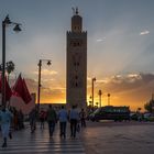 Minarett der Koutoubia-Moschee in Marrakesch beim Sonnenuntergang