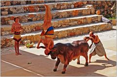 minoisches Tanztheater in Karteros, Kreta, Sprung über den Stier