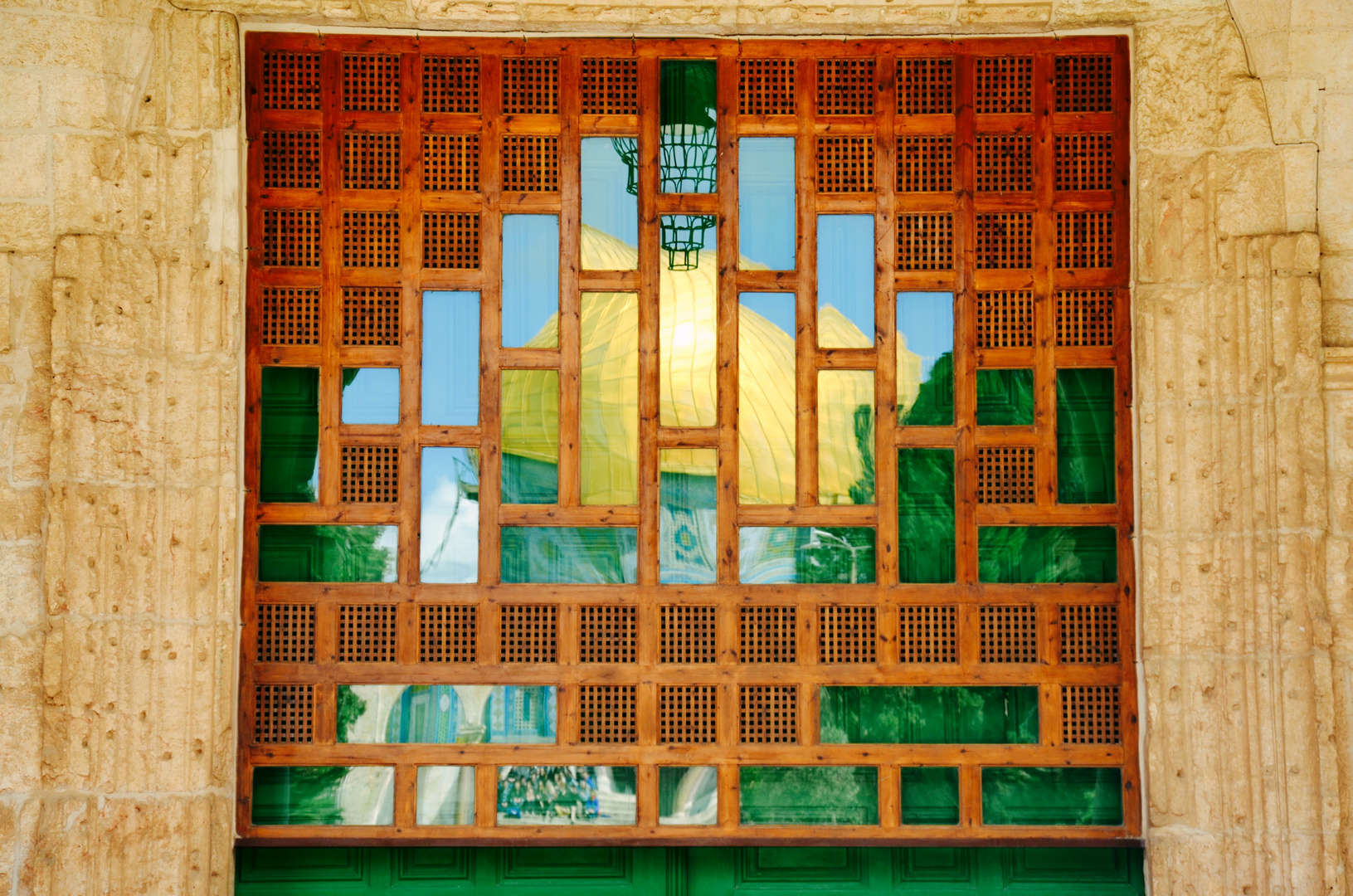 Mirroring Dome Of The Rock In The Door Of Al Aksa