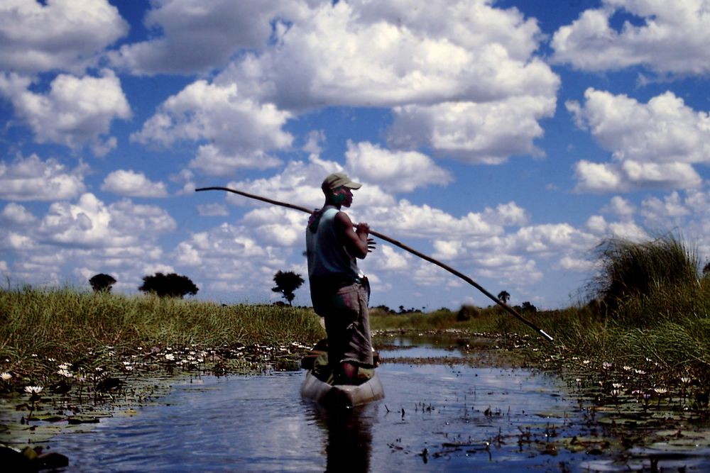 Mit dem Einbaum durchs Okavango Delta