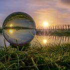 Mit der Glaskugel morgens früh am Teich