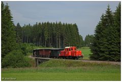 Mit einem Güterzug über die Braunaubrücke bei Aalfang