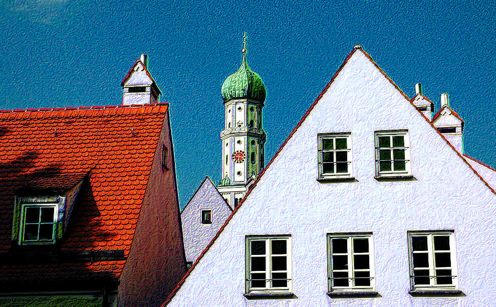 Mit Filtern bearbeitet. .... in der Mitte der Turm der Ulrichskirche in Augsburg.