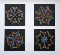 Mit Nadel und farbigem Nähgarn auf schwarzem Tonpapier - Fadenbilder
