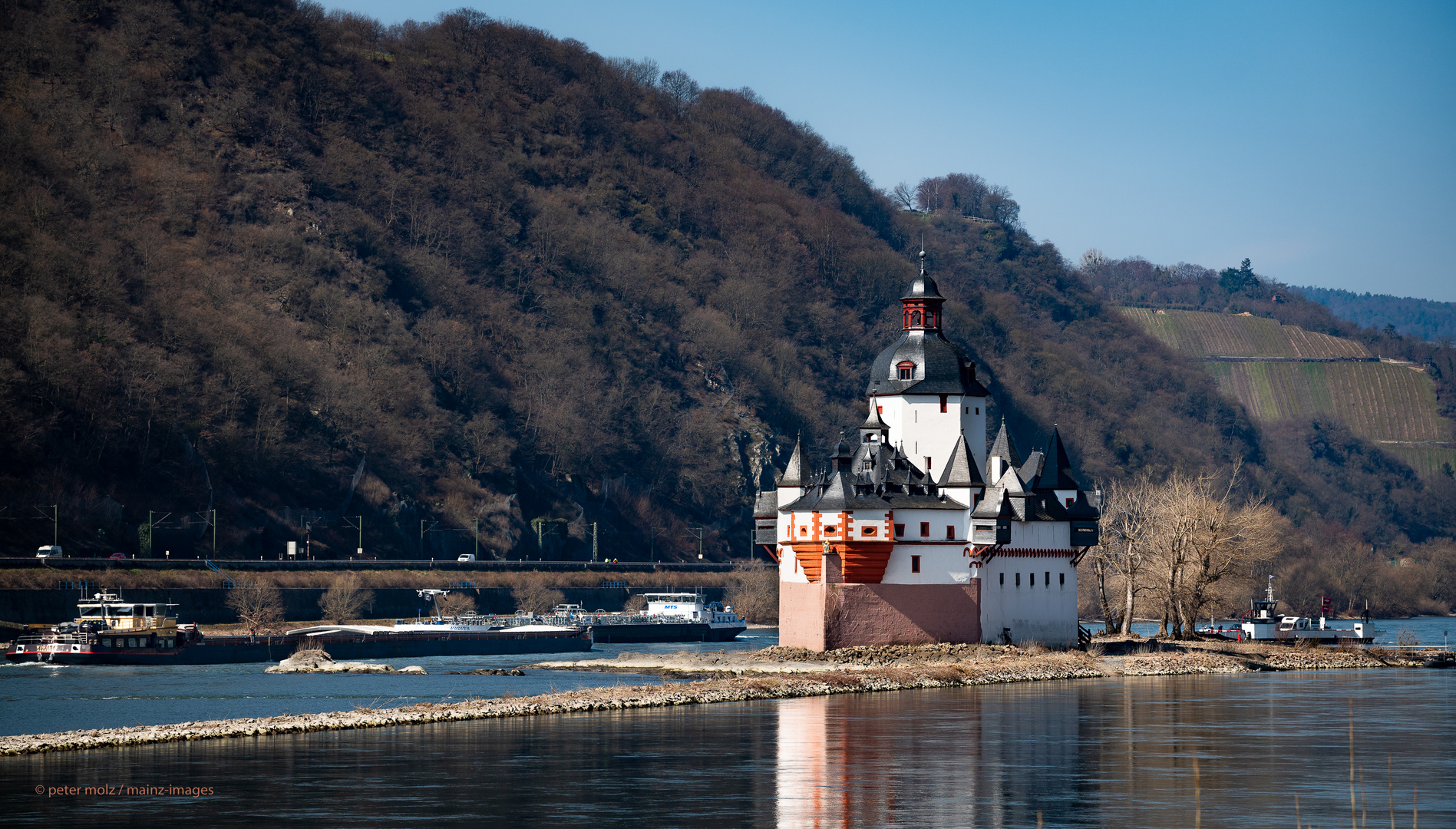 Mittelrheintal - Schiffsbegegnungen an Burg Pfalzgrafenstein  | März 2021