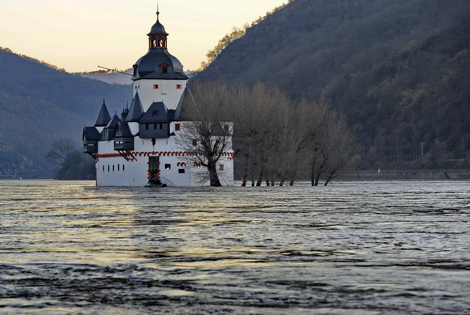 Mitten im Hochwasser des Rheins Burg Mitten im Hochwasser des Rheins Burg