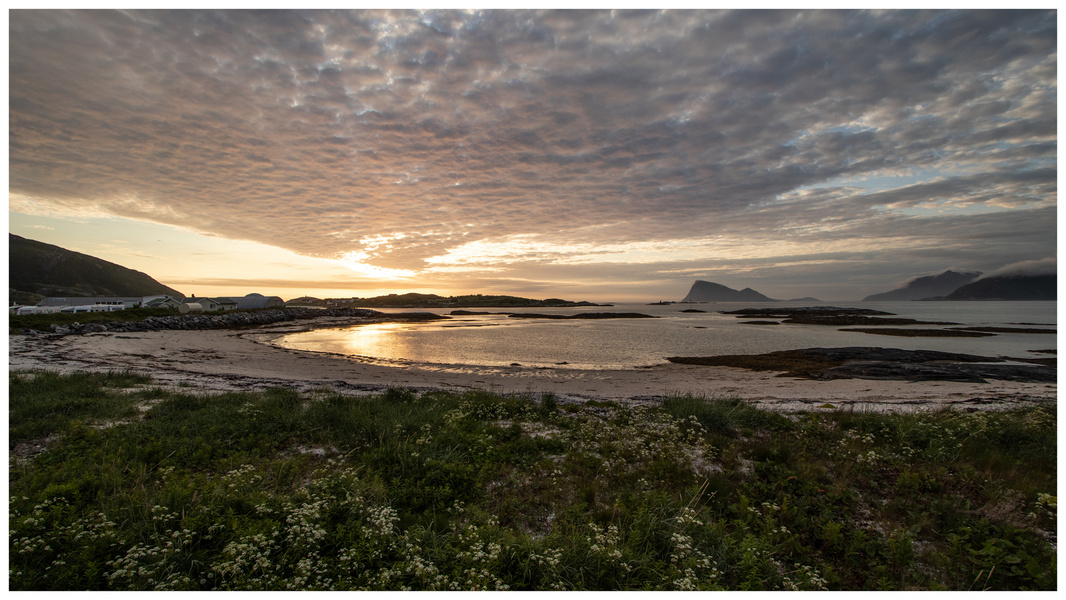 Mitternachtssonne am Fjord
