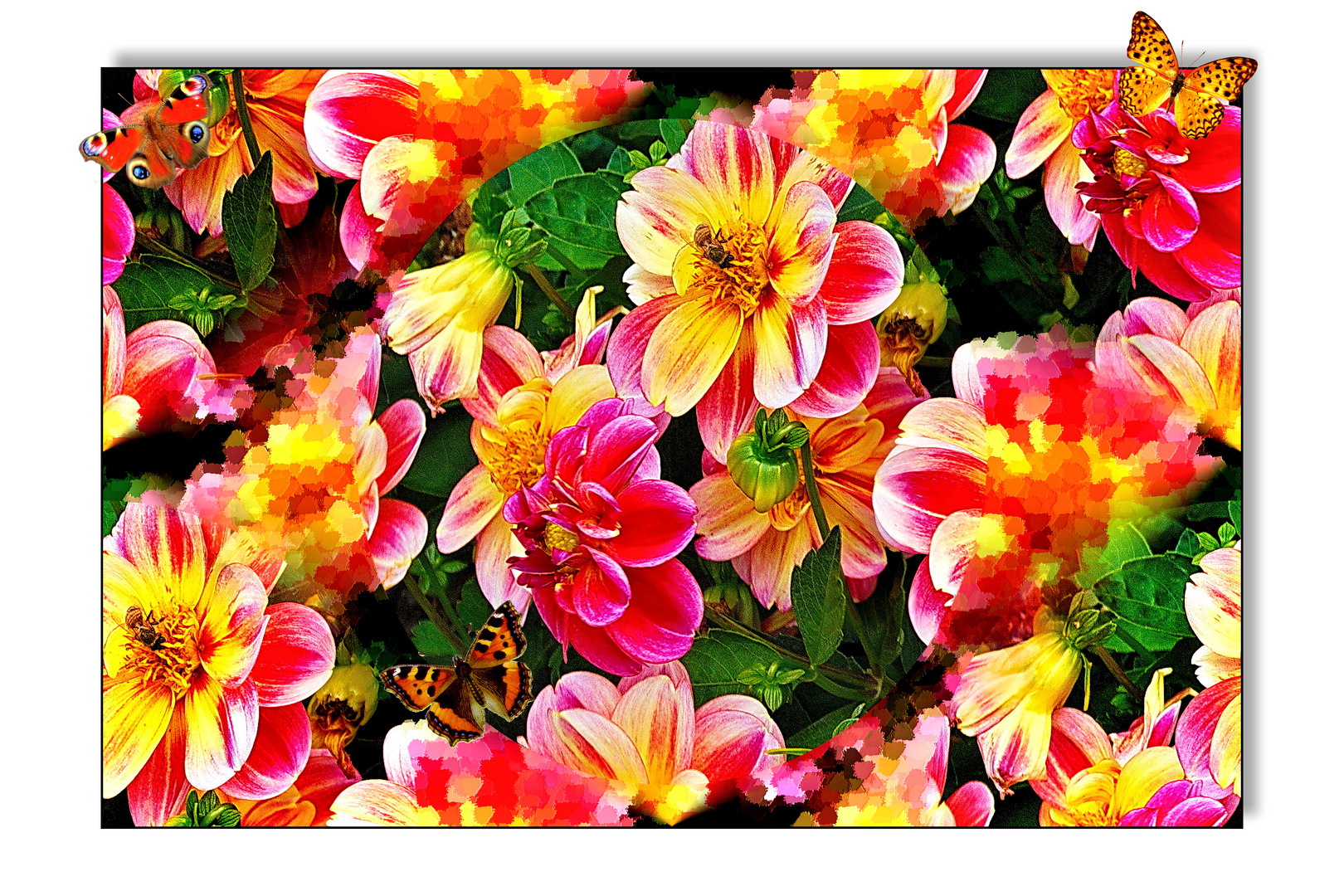 Mittwochsblümchen - Collage mit Bob-Ross-Effekt und Schmetterlingen