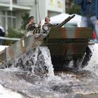 Model tank leaving pool