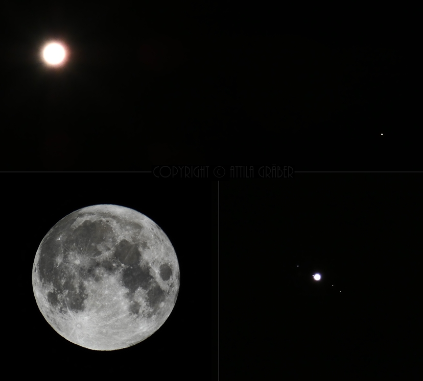 Mond mit Jupiter, Mond und Jupiter mit Monden