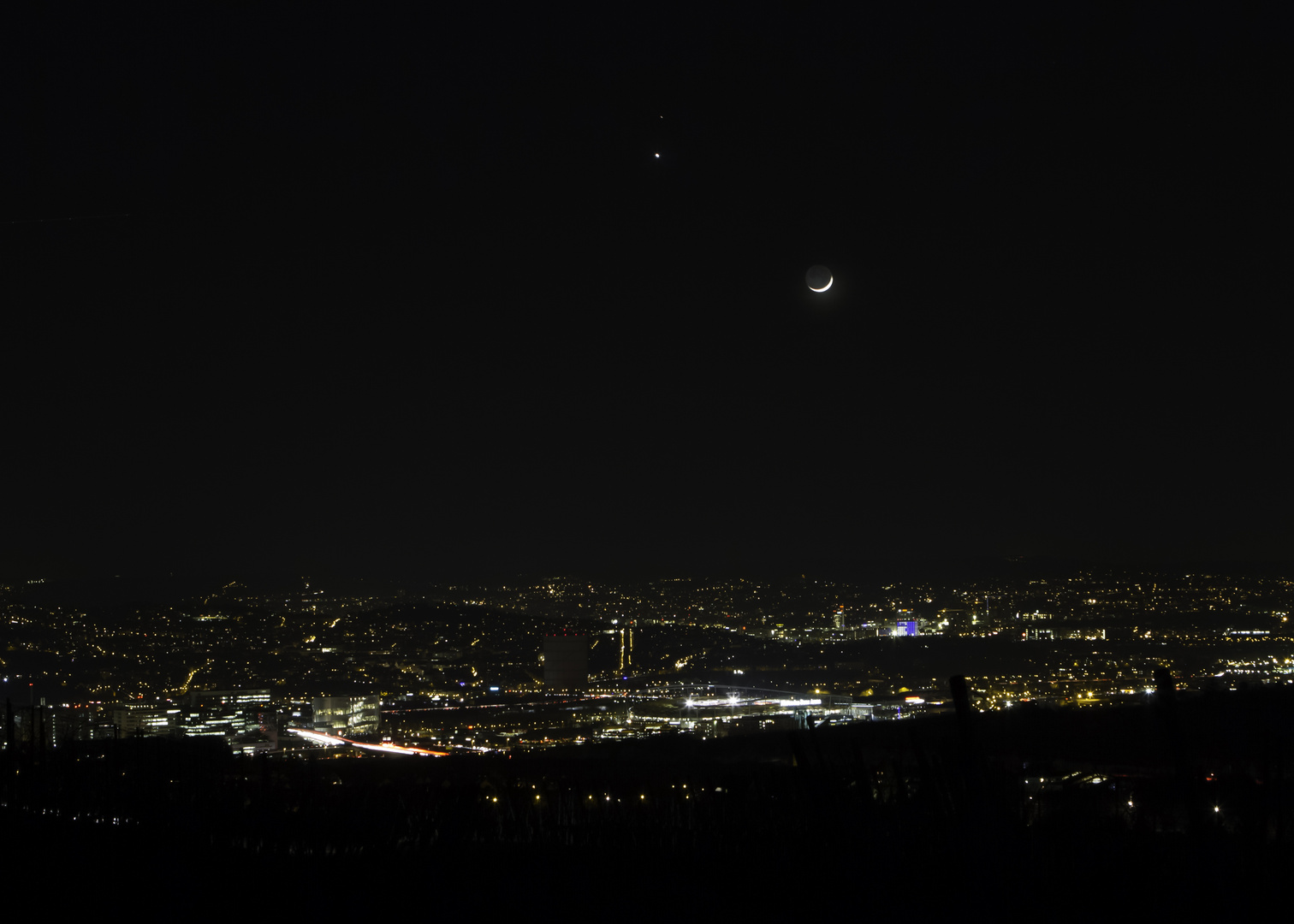 Mond, Venus, Mars über Stuttgart