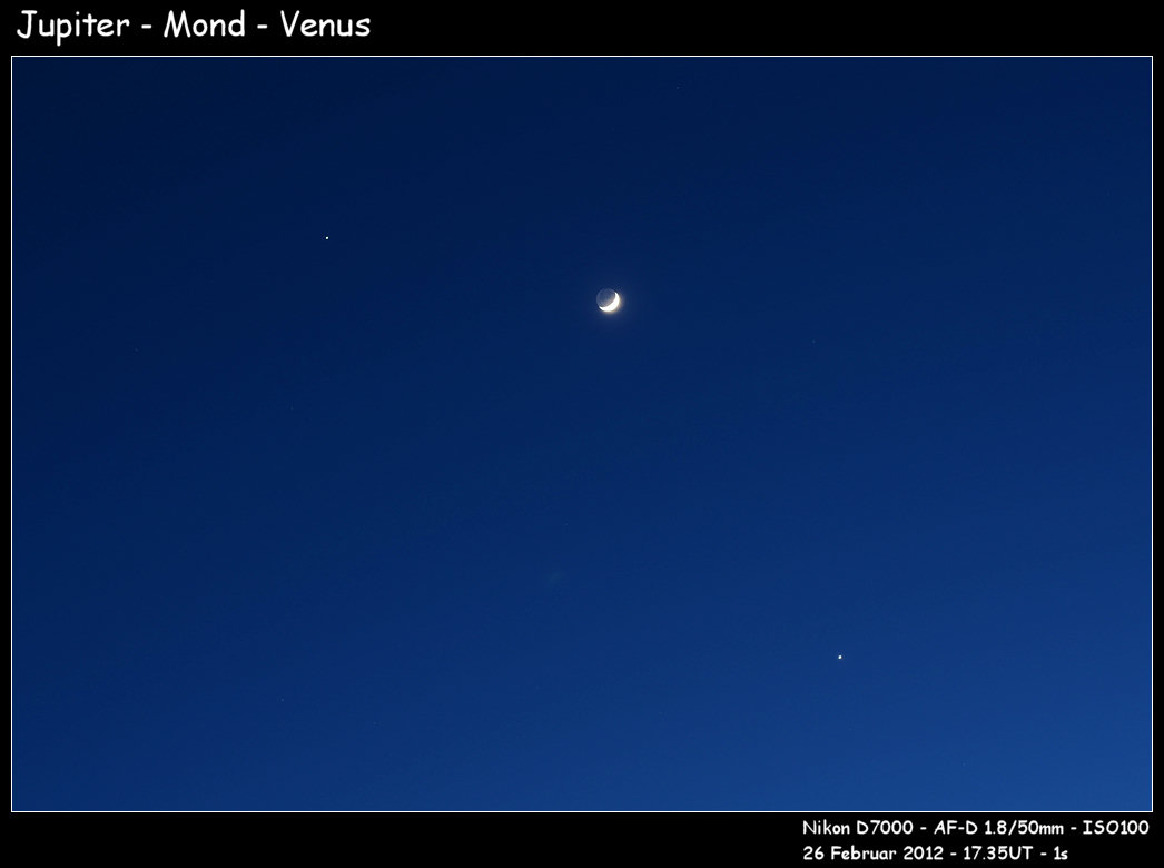 Mond zwischen Jupiter und Venus