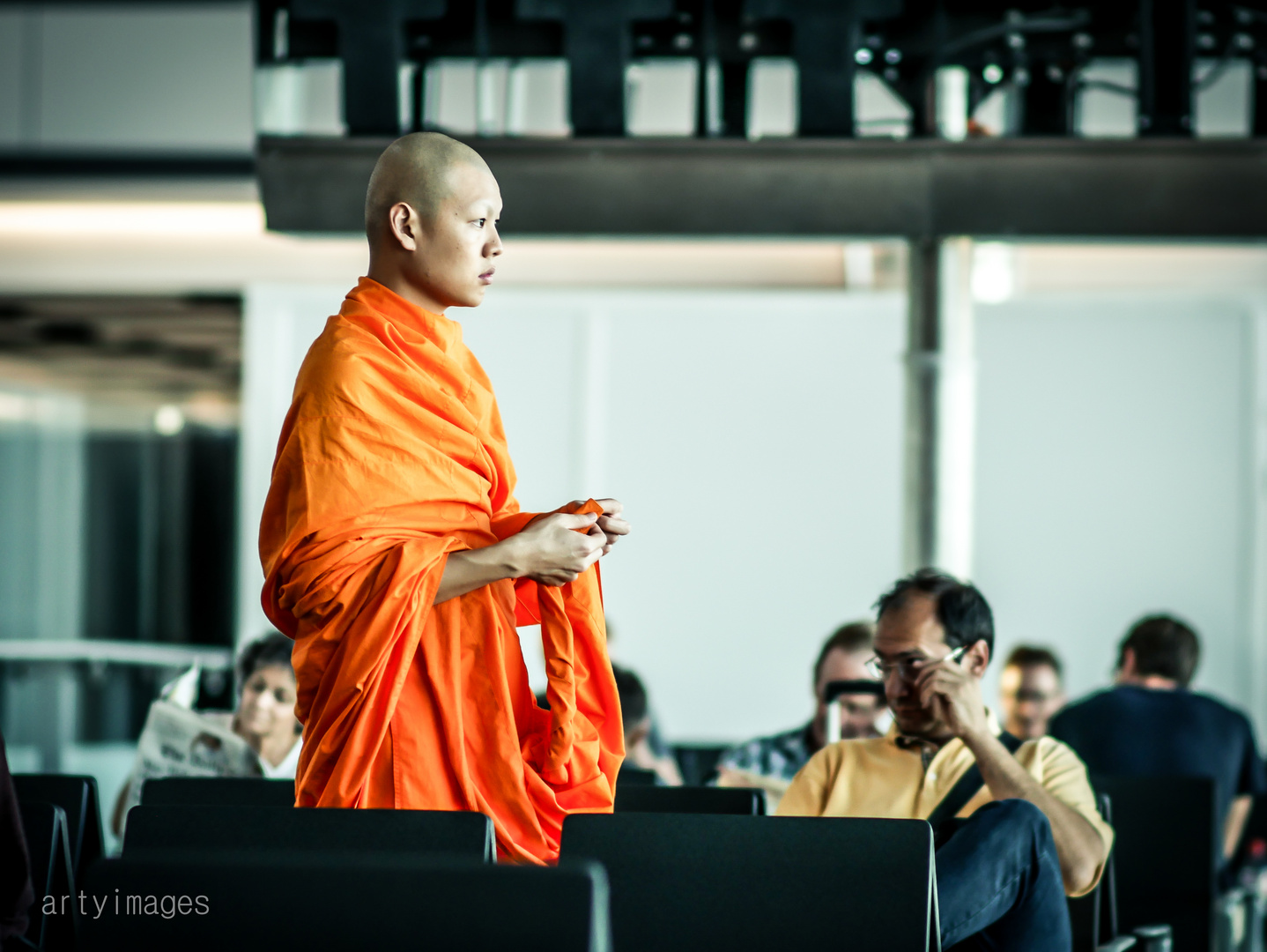 monk at the airport