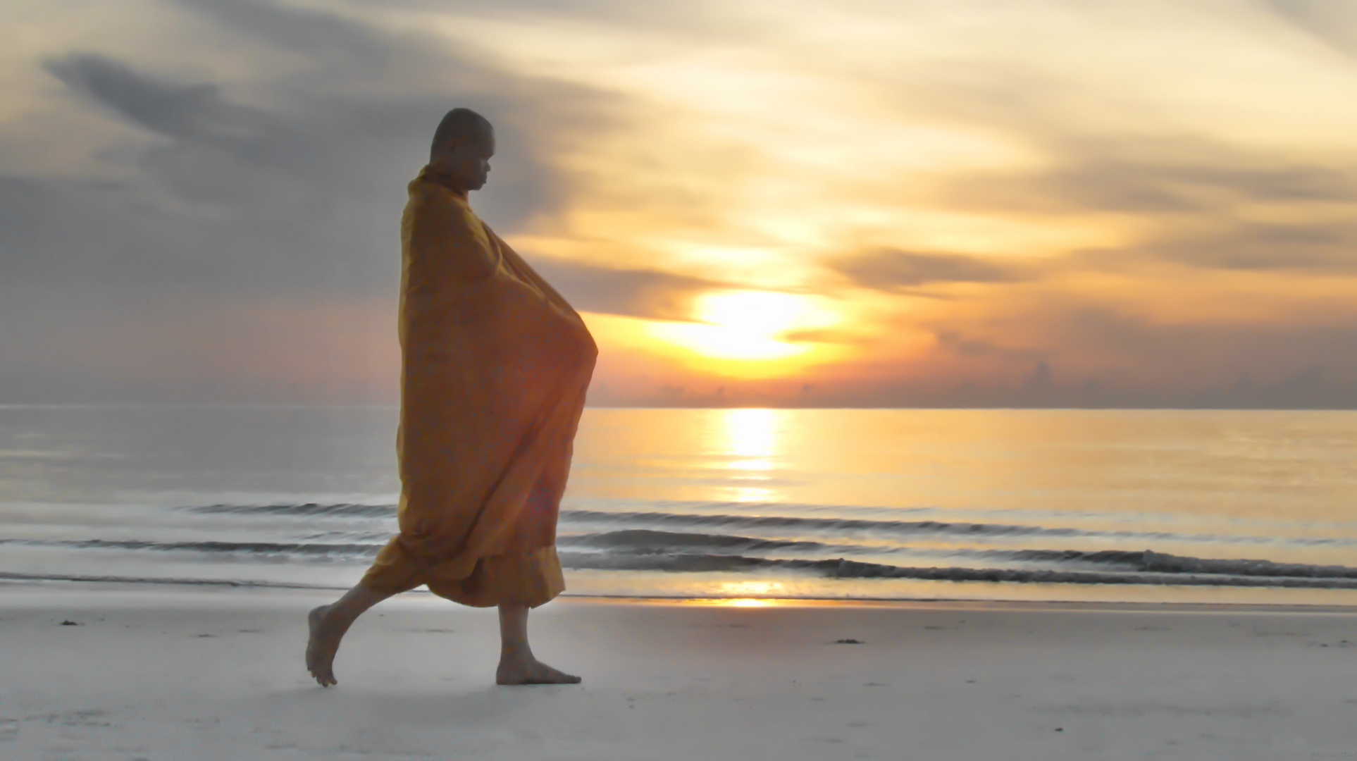monk at the beach