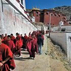 Monks coming down from the Ganden Monastery