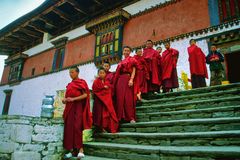 Monks in front the Rinpung Dzong in Paro/Bhutan