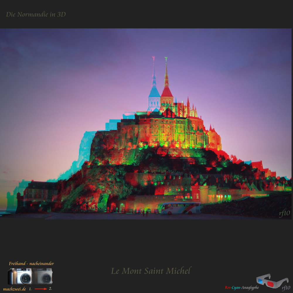 Mont Saint Michel in 3D - Stereofoto: Anaglyphe Rot-Cyan