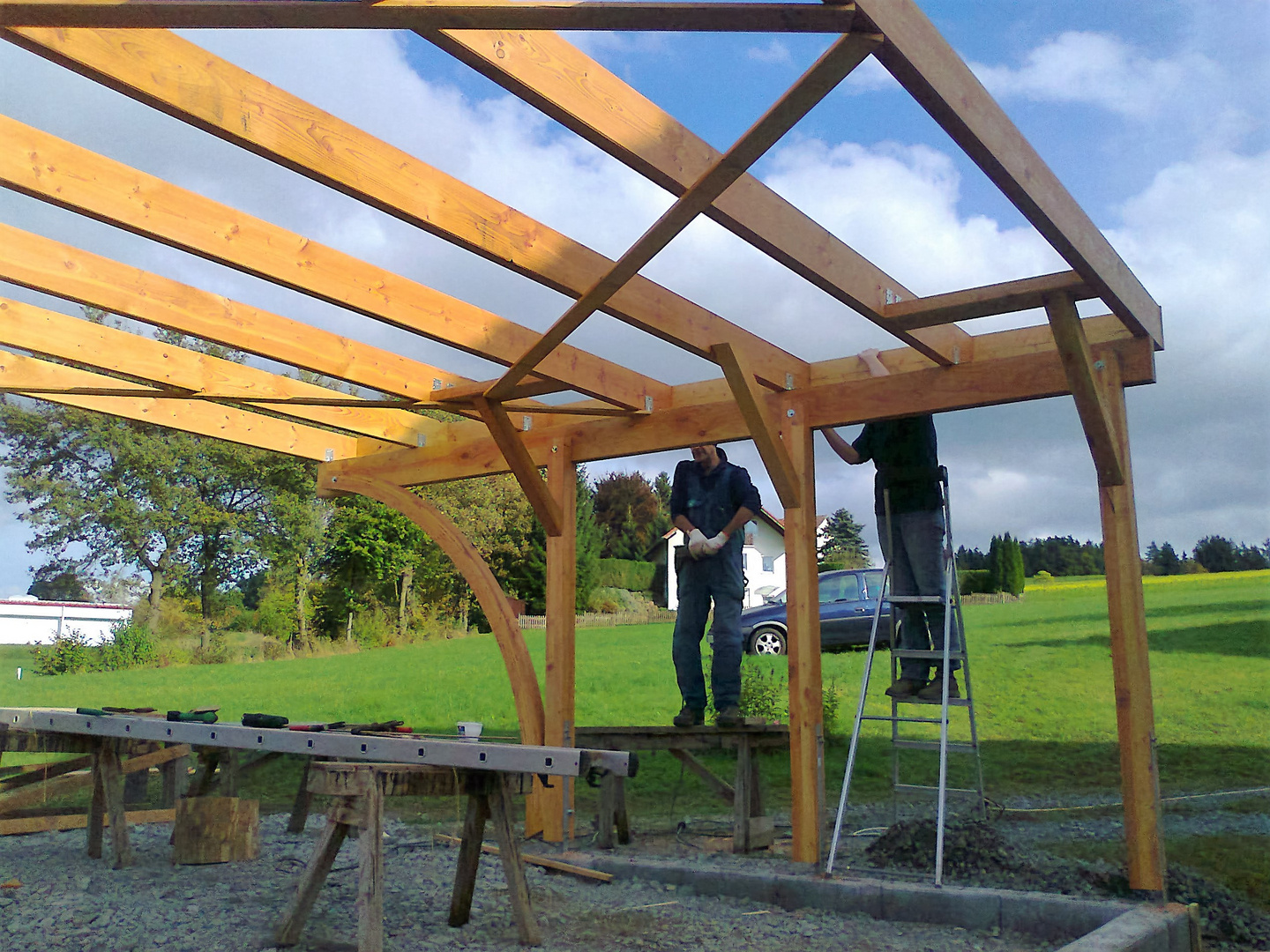 Montage Doppelcarport  aus Douglasienholz