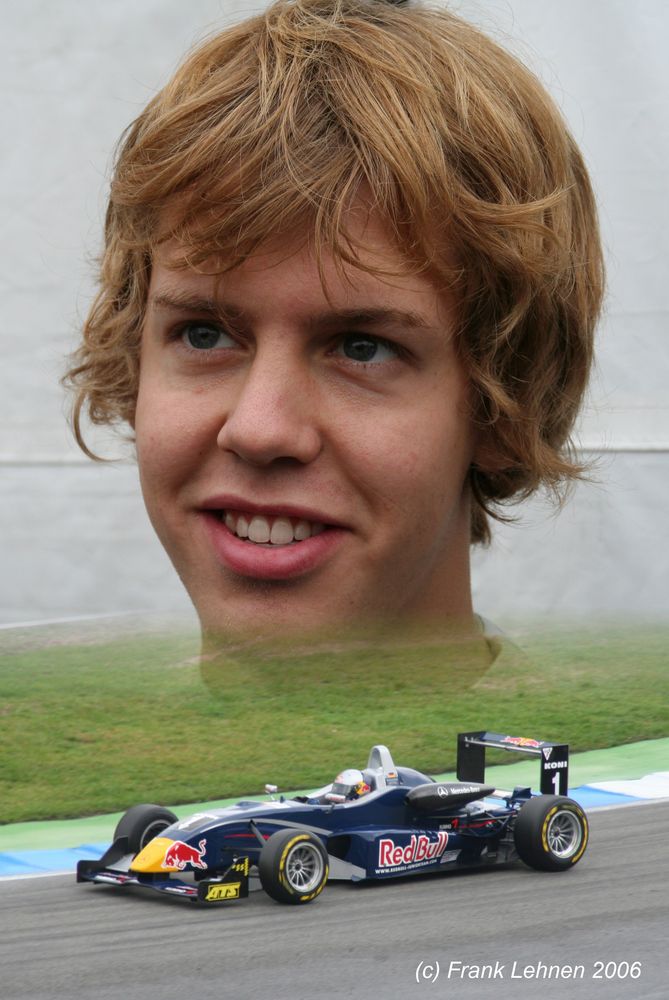 Montage von Sebastian Vettel und seinem Formel Wagen 2006
