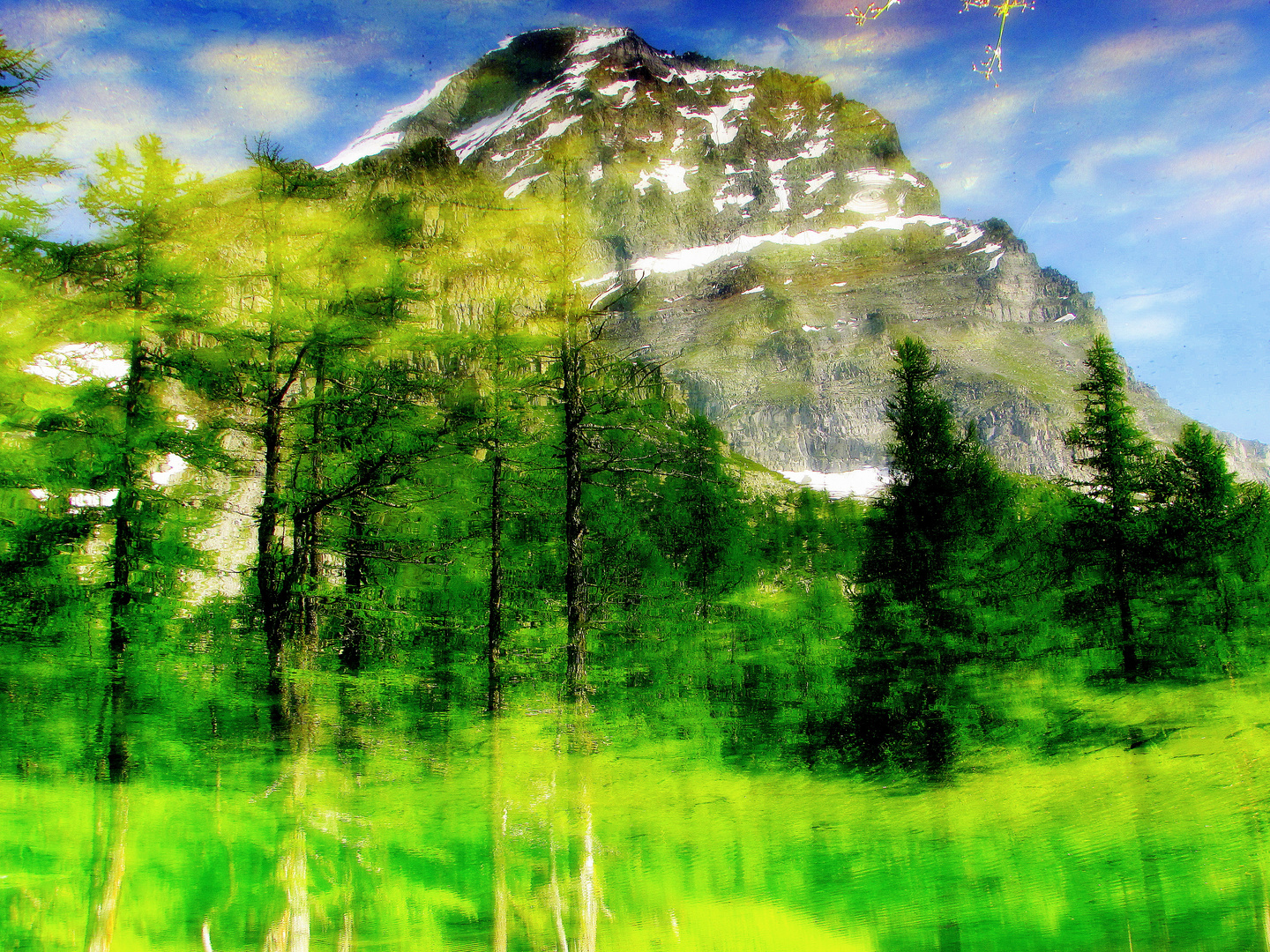 Monte Leone rilesso nel lago delle streghe Alpe Veglia (Italy)