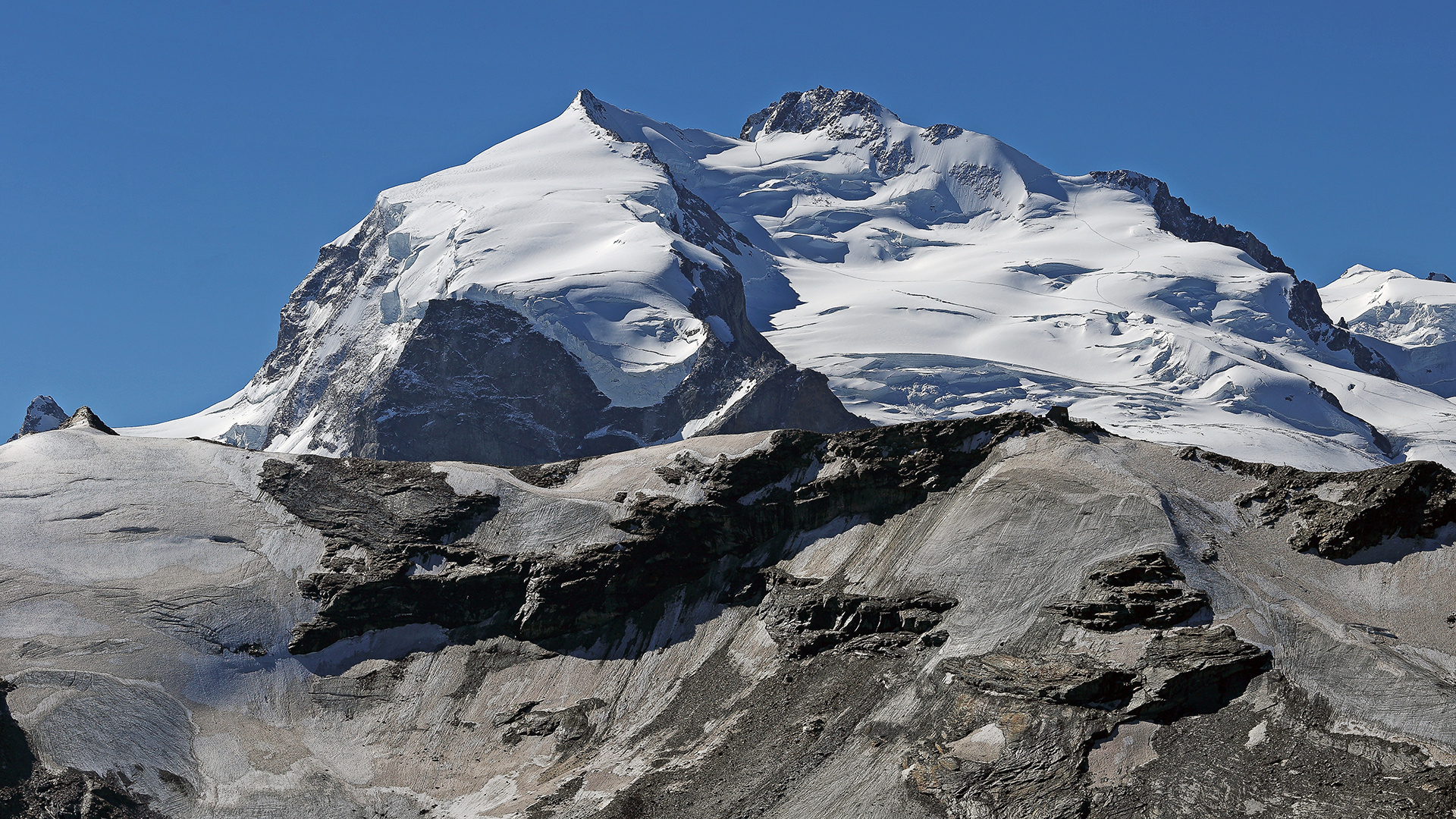 Monte Rosa vom Unterrothorn und mit Aufnahme vom 3.8. 2015...