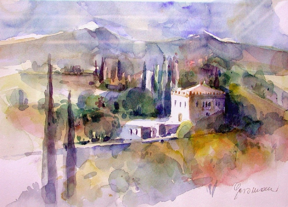 Montegrotto - Colli Euganei (Padova) "Castel del Drago" Aquarell 2002