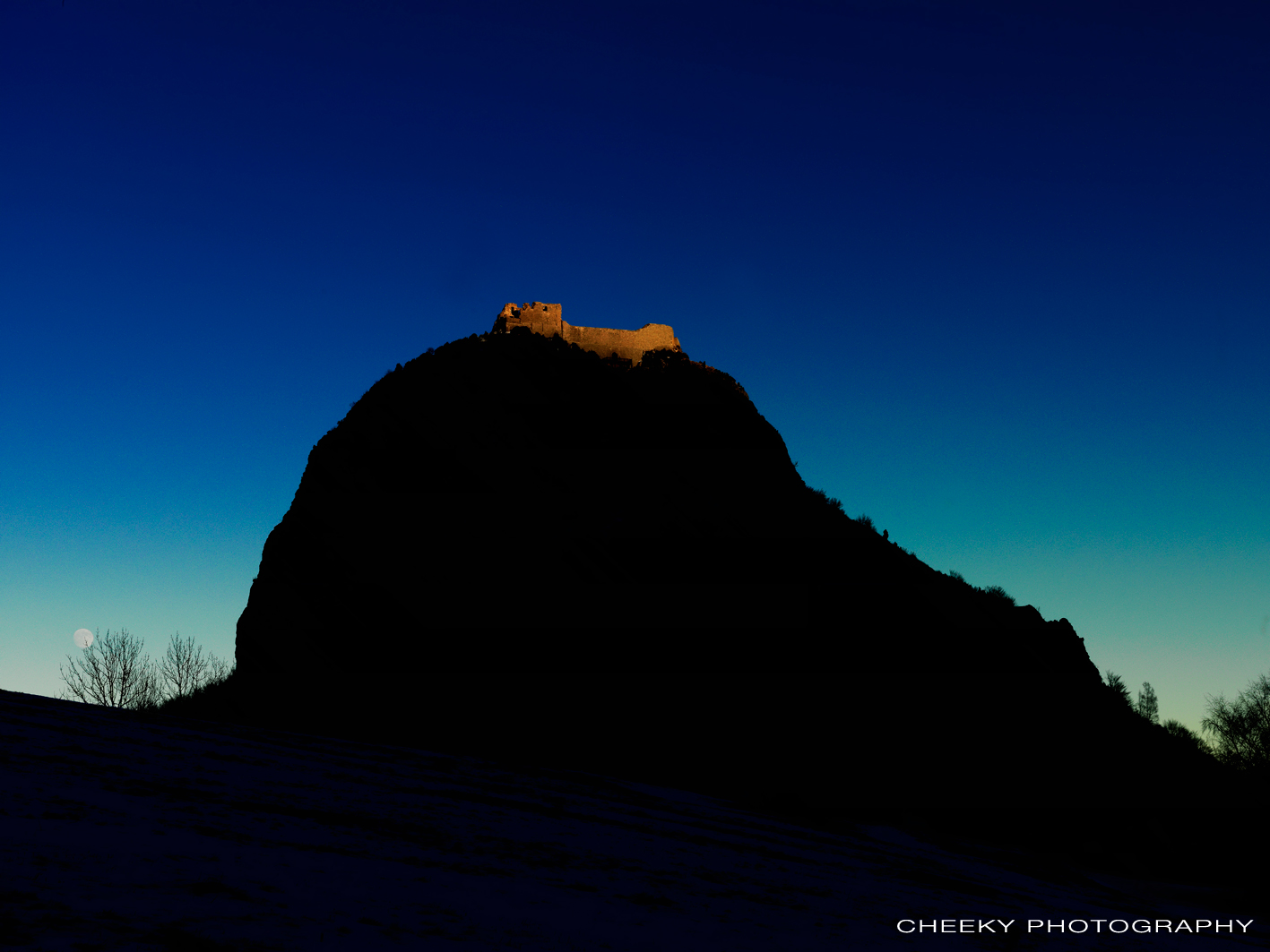 Montsegur medieval castle at the sunset