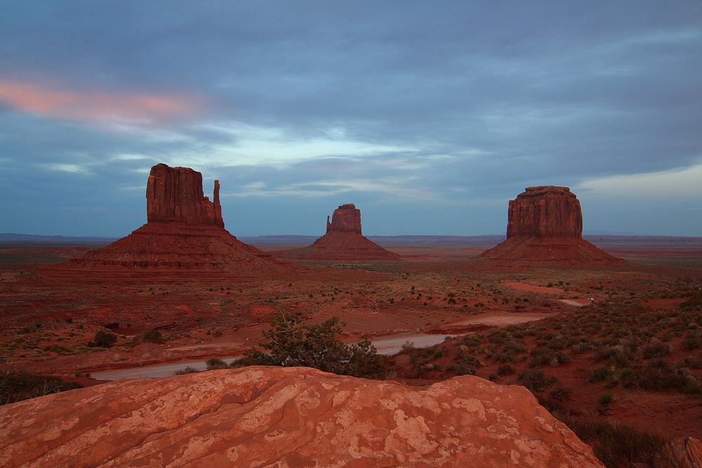 Monument Valley after sunset.